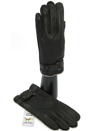 Sermoneta Gloves Guanto in Cervo fod. cashmere con cinturino Nero Discount Store per i nuovi prodotti