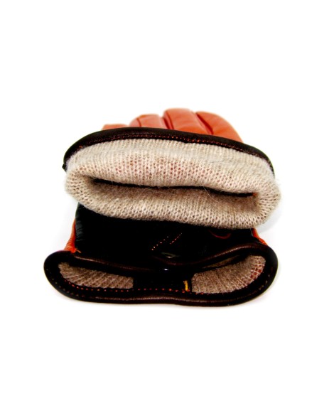 Sermoneta Gloves Guanto Nappa fodera cashmere Touch Screen Arancio/Moro Moda