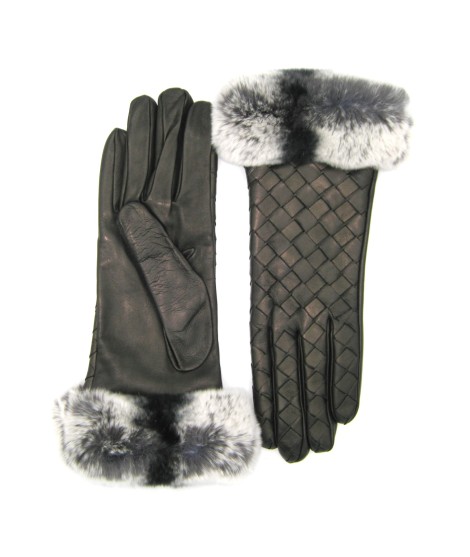 Sermoneta Gloves Guanto in Nappa intrecciato con bordo Rex Nero Super Saving Price