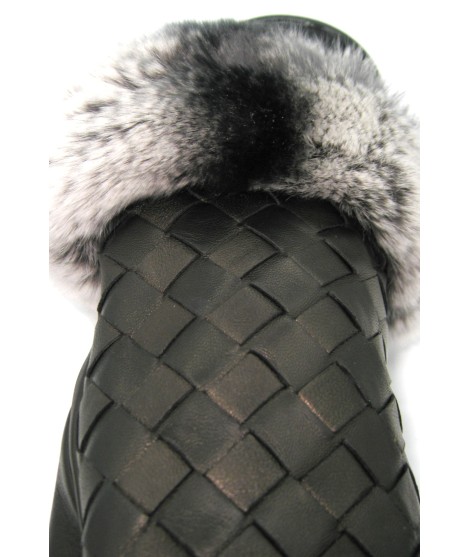 Sermoneta Gloves Guanto in Nappa intrecciato con bordo Rex Nero Super Saving Price