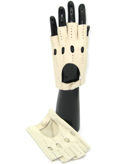 Sermoneta Gloves Guanto Nappa da guida mezze dita Panna Offerta per la Festa della Mamma