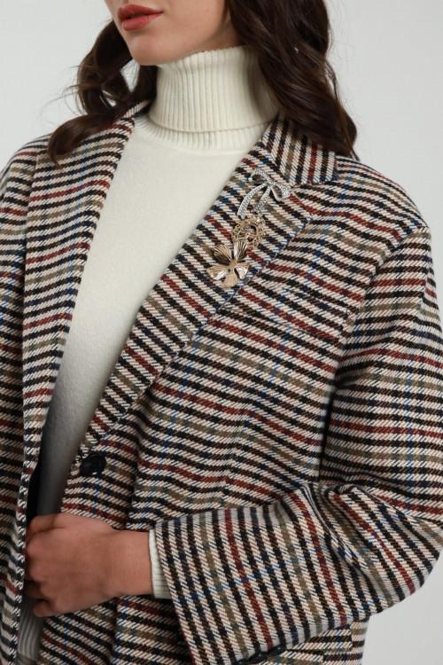 Susy Mix Giacca Over Check con Spille Pezzi Unici
