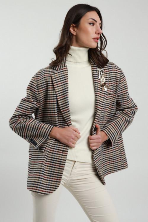Susy Mix Giacca Over Check con Spille Pezzi Unici