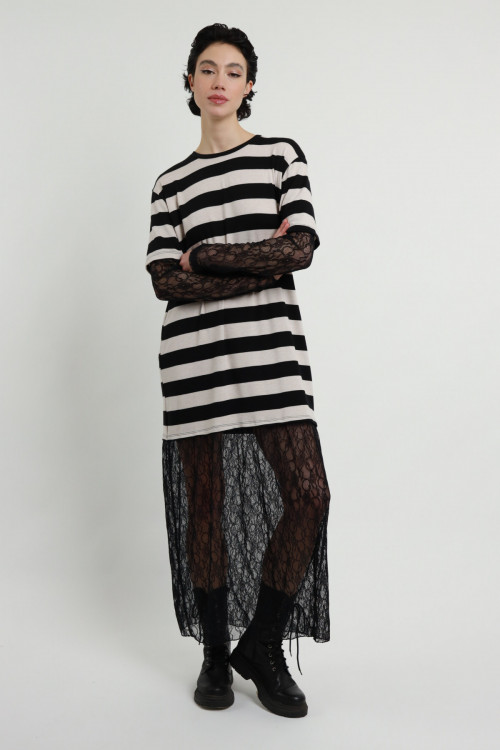 Susy Mix Abito Righe e Pizzo Black Friday