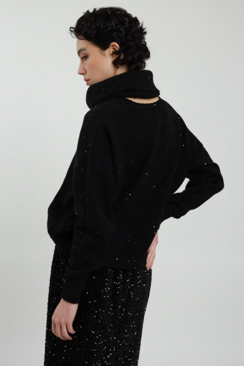 Susy Mix Maglia Collo Rimovibile con Micro Paillettes Fino al 65% di sconto