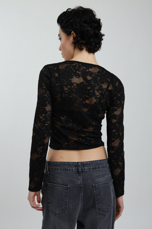 Susy Mix Maglia Pizzo Scollo V con Paillettes Consegna Veloce
