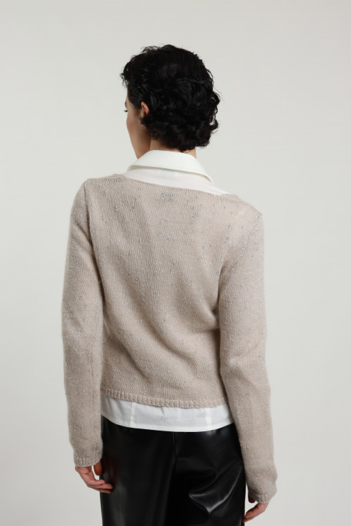 Susy Mix Maglia Scollo V con Punti Luce Smaltimento dello stoccaggio