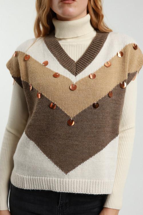Susy Mix Gilet Scollo V con Paillettes Offerta migliore