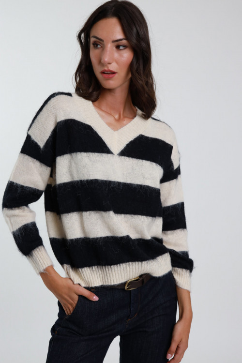 Susy Mix Maglione Rigato Scollo V Pezzi Unici