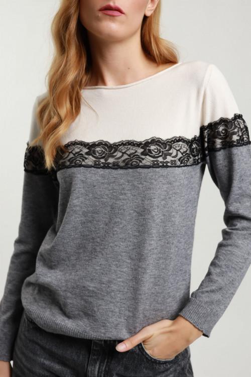 Susy Mix Maglioncino Bicolore con Pizzo Fino Al -60%