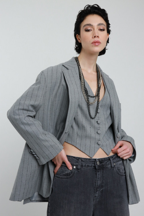 Susy Mix Blazer Over Gessato Prezzo Ridotto