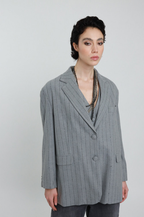 Susy Mix Blazer Over Gessato Prezzo Ridotto