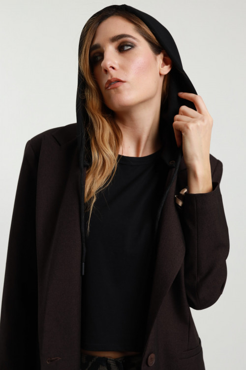 Susy Mix Blazer con Spilla e Cappuccio Nuova