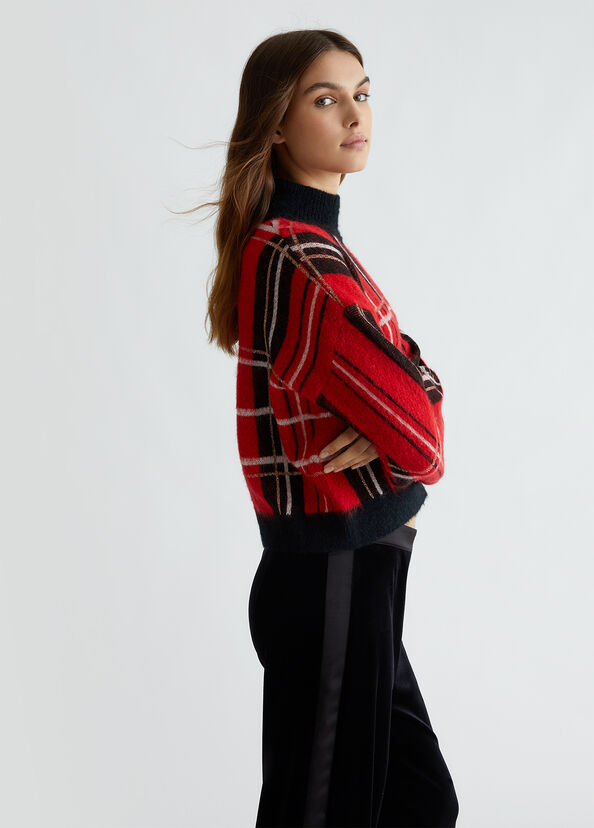 Liu Jo Pullover in tartan rosso In Vendita