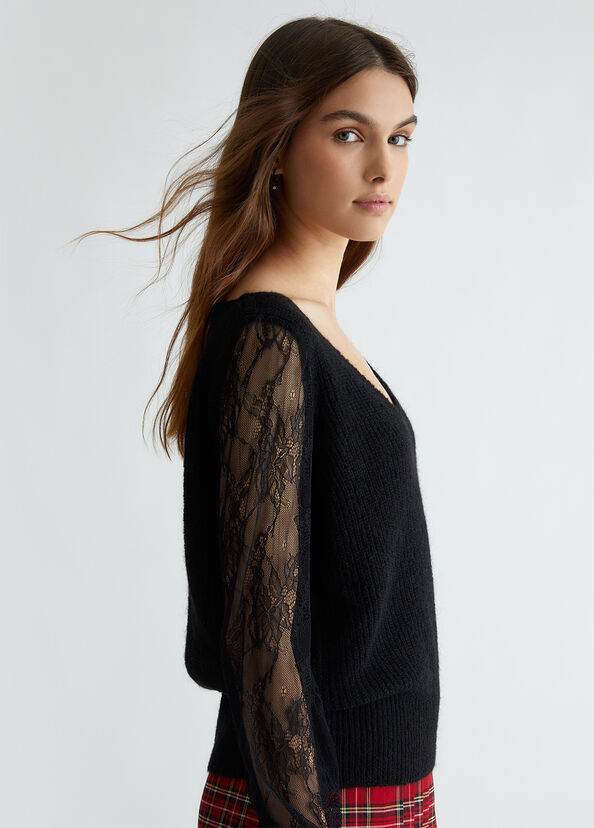 Liu Jo Maglia nera con pizzo Promozione Limitata