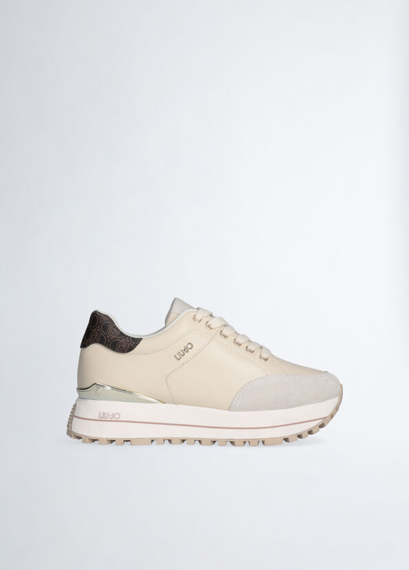 Liu Jo Sneakers platform in pelle beige Offerta Pasqua