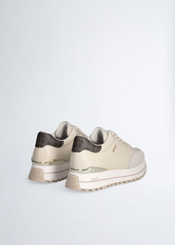 Liu Jo Sneakers platform in pelle beige Offerta Pasqua