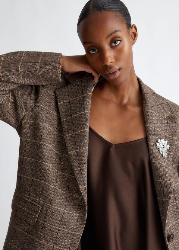 Liu Jo Blazer check con spilla gioiello Vendita calda