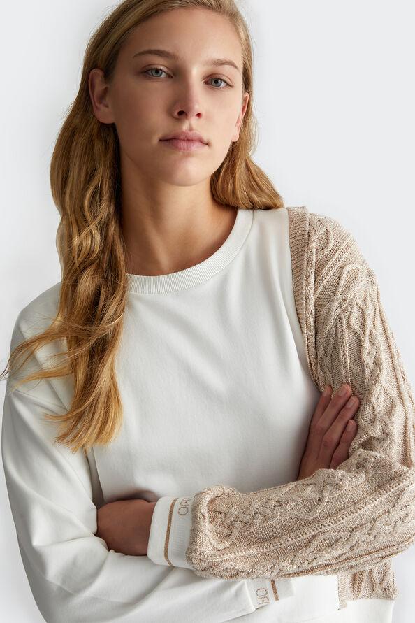 Liu Jo Felpa bianca con inserto in maglia Promozione Limitata