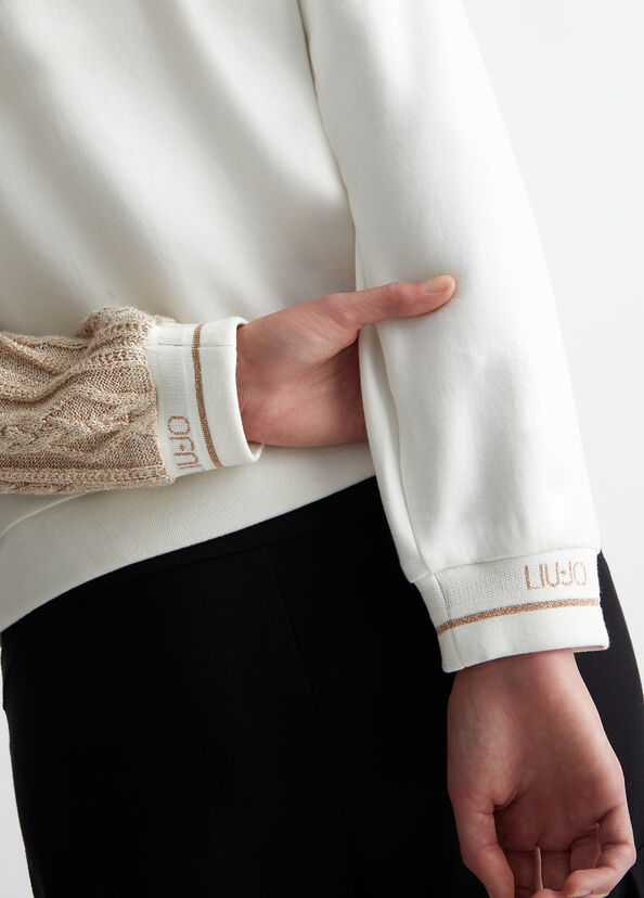 Liu Jo Felpa bianca con inserto in maglia Promozione Limitata