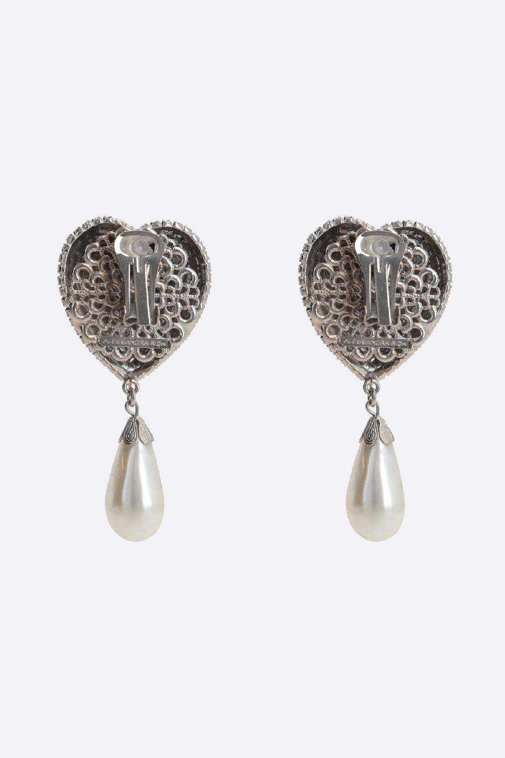 ALESSANDRA RICH orecchini a cuore in ottone con cristalli e perle Lightning offer