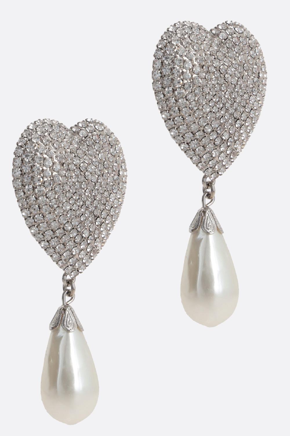 ALESSANDRA RICH orecchini a cuore in ottone con cristalli e perle Lightning offer