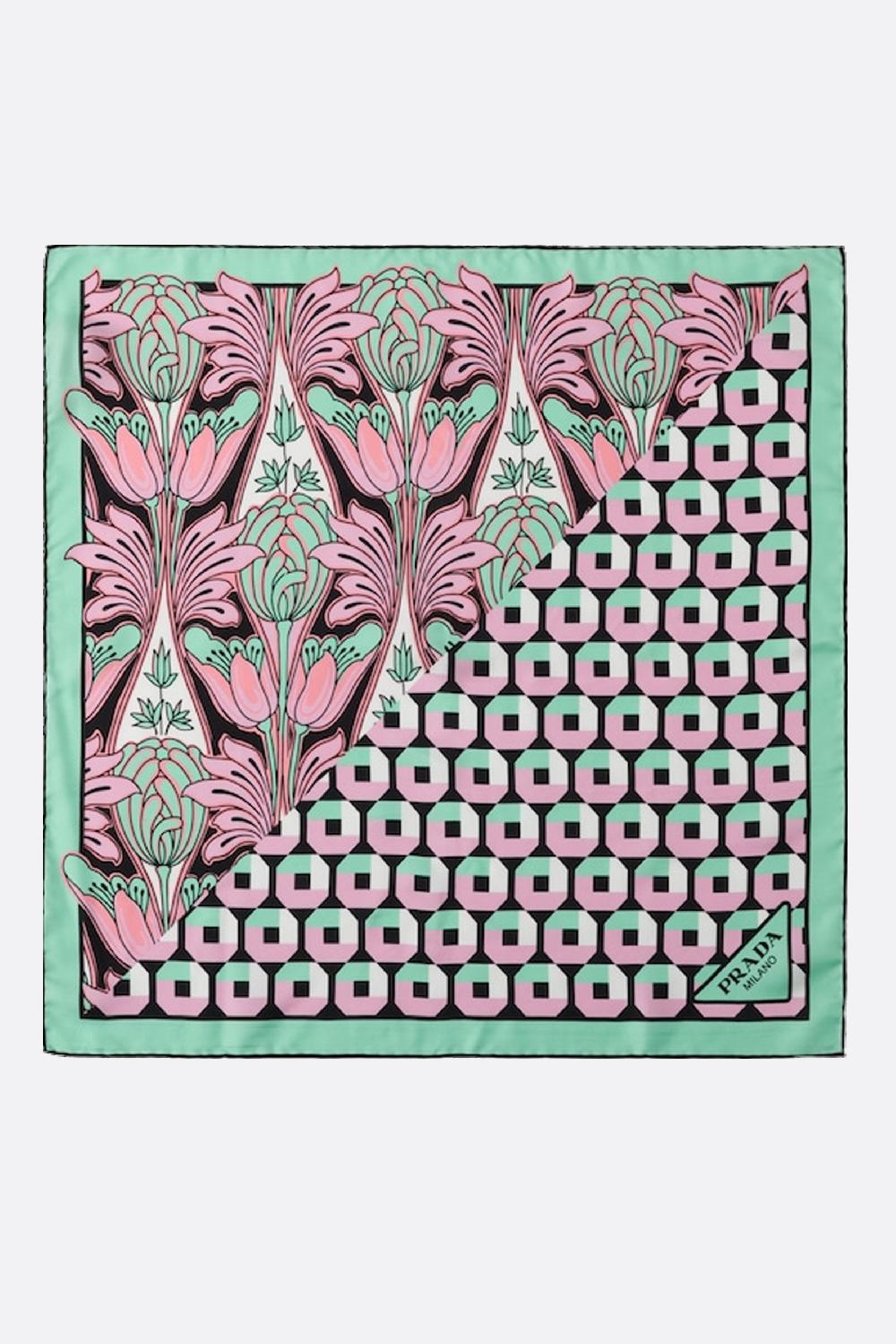 PRADA foulard stampato in twill di seta 2025