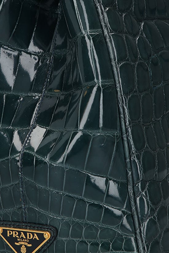 PRADA borsa a mano in pelle di coccodrillo lucido Sottocosto
