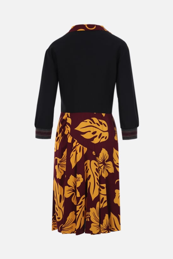PRADA abito midi in sablé stampa Hibiscus Prezzo di fabbrica