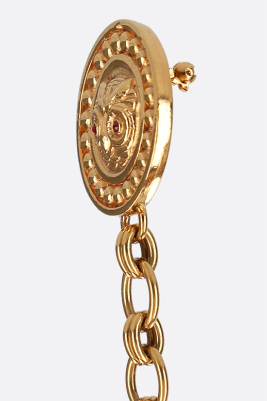 CHANEL VINTAGE WOMAN spilla in metallo con doppio medaglione e catena Cyber Monday