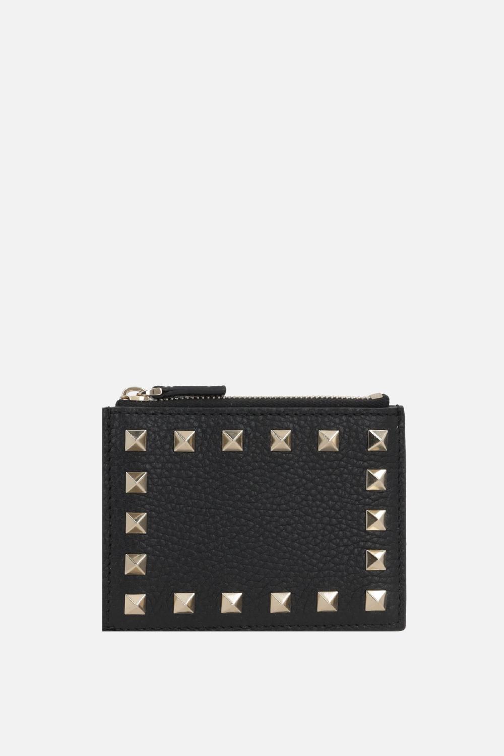 VALENTINO GARAVANI porta carte con zip Rockstud in pelle martellata