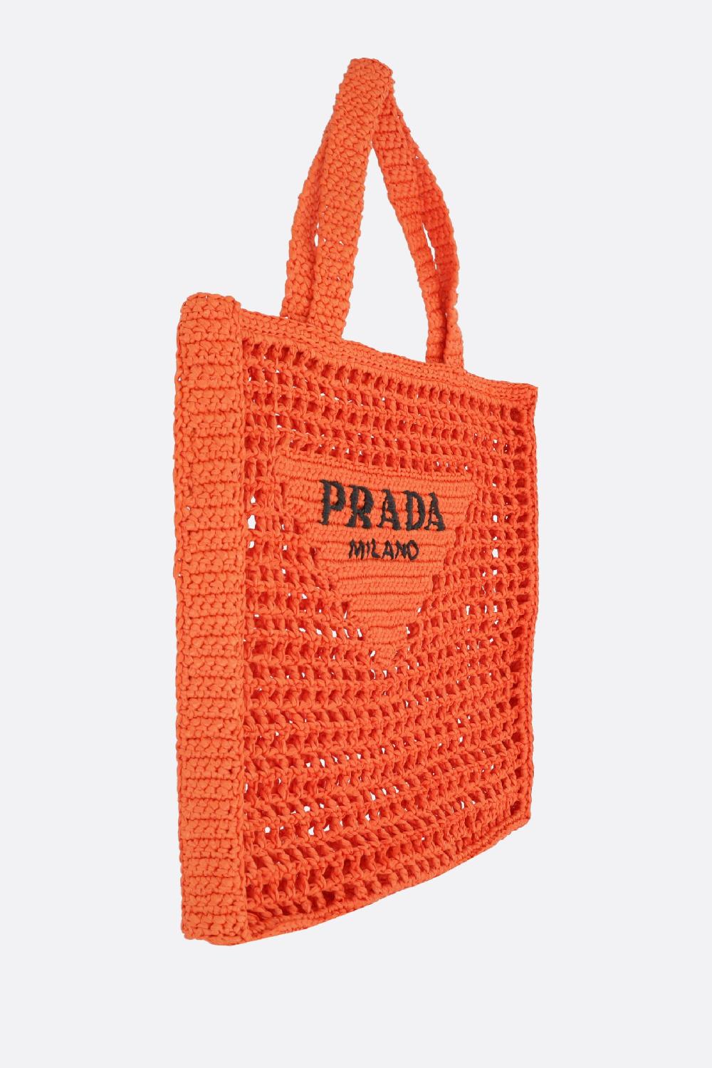 PRADA borsa shopping in rafia sintetica ricamo logo Negozio online di fabbrica