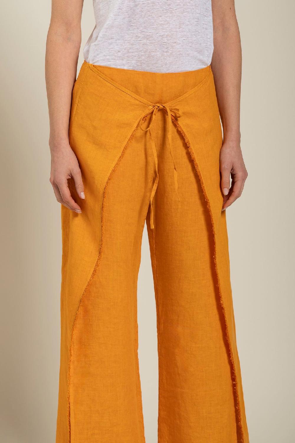 ﻿120% Lino Long Wrap Pant With Drawstring Spedizione Gratuita