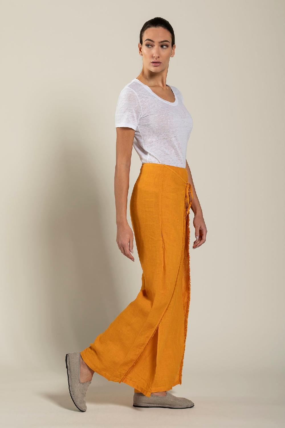 ﻿120% Lino Long Wrap Pant With Drawstring Spedizione Gratuita