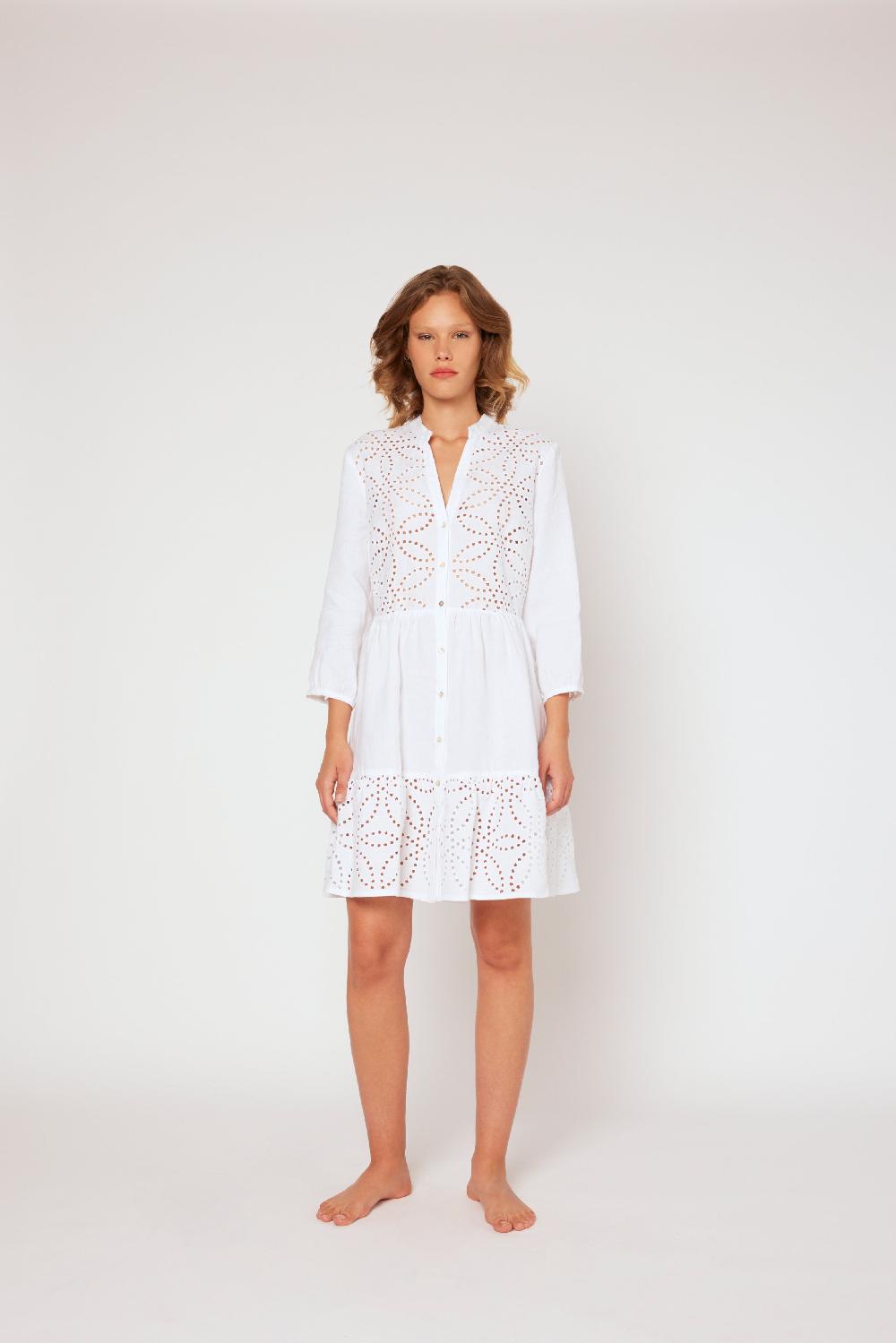 120% Lino Dress with Floral Embroidery Acquista Ora