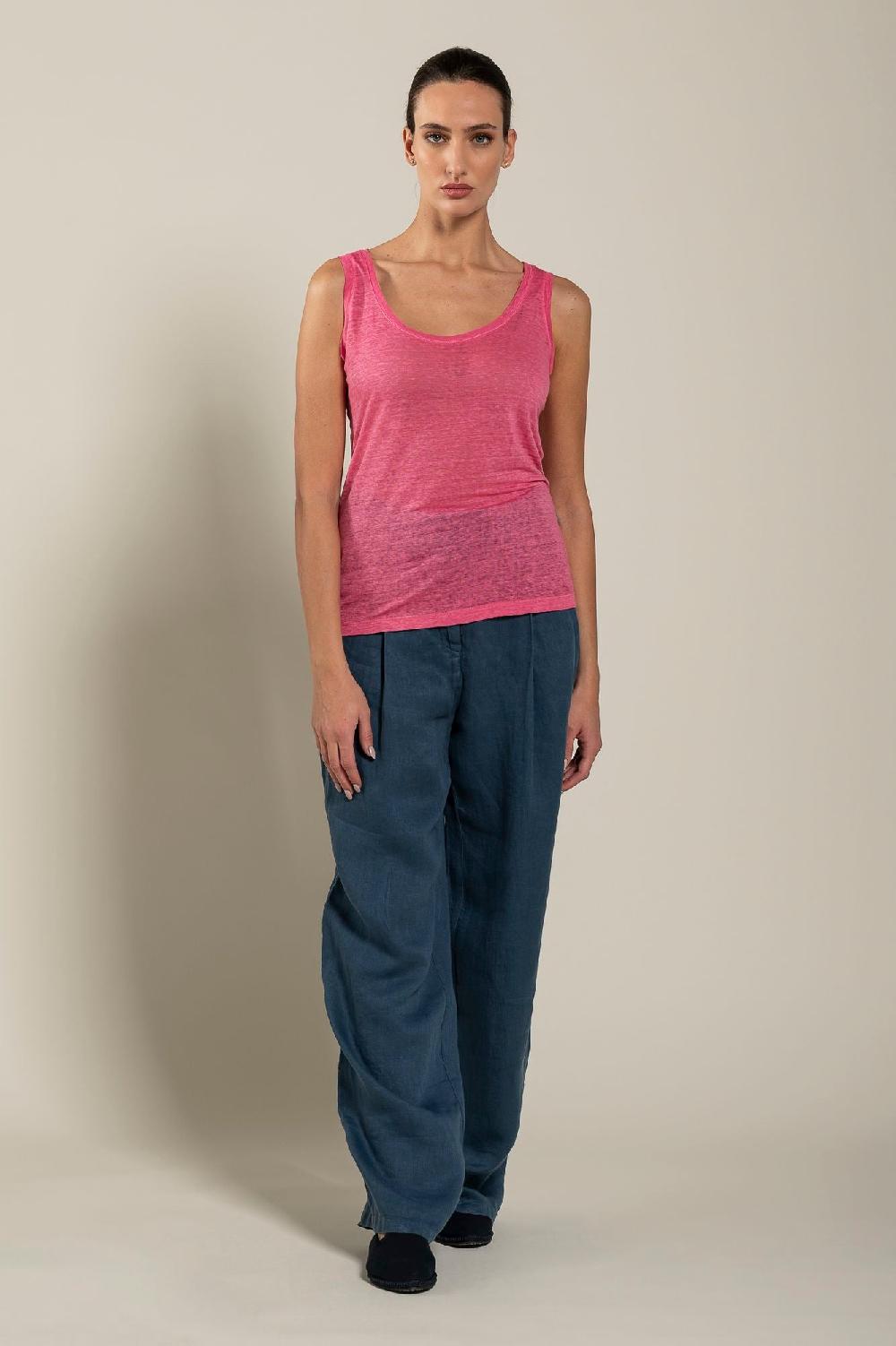 120% Lino Woman Round Neck Tank Top Promozione Limitata