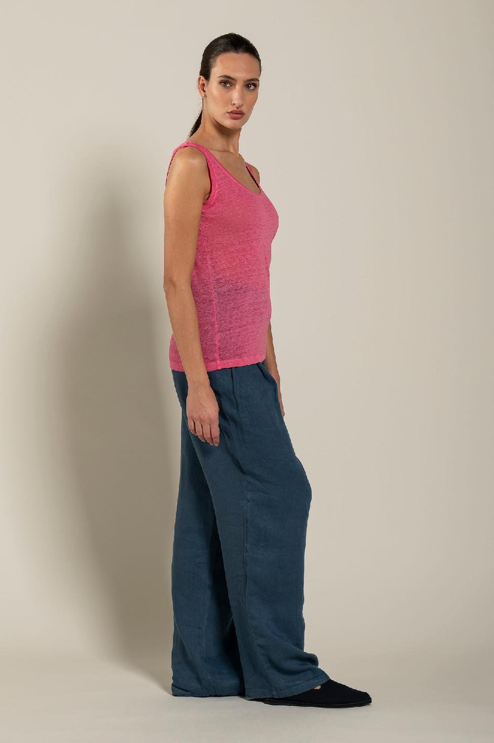 120% Lino Woman Round Neck Tank Top Promozione Limitata