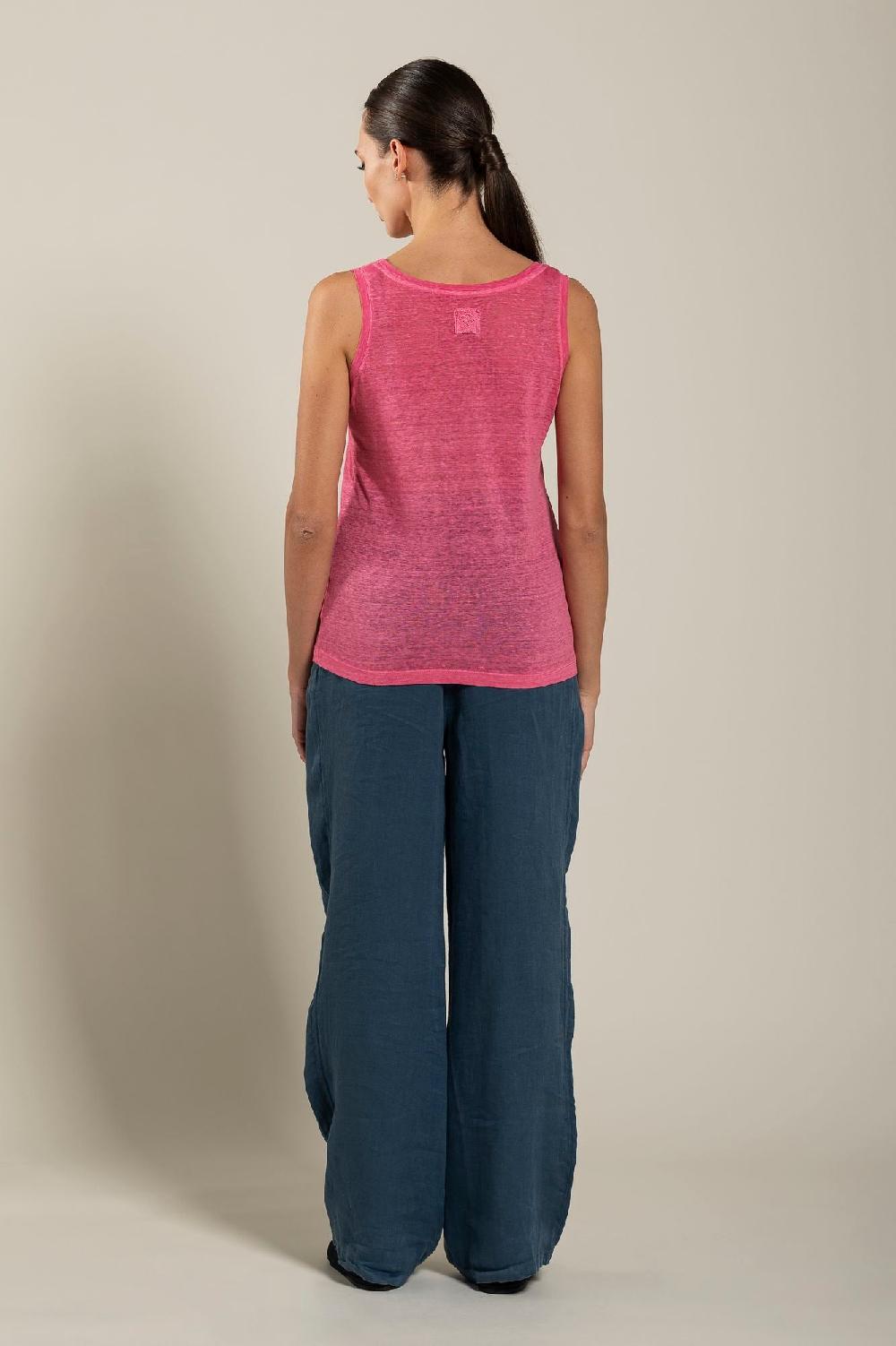 120% Lino Woman Round Neck Tank Top Promozione Limitata