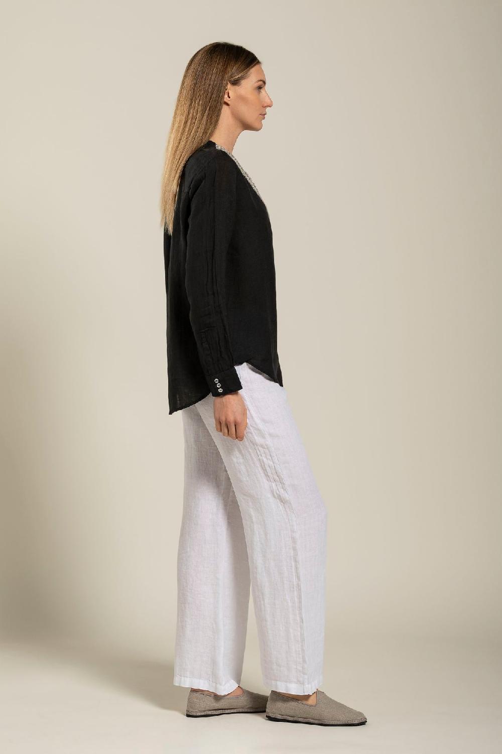 120% Lino Long Sleeve Blouse With V-Neck and Sequin Detail Sconto