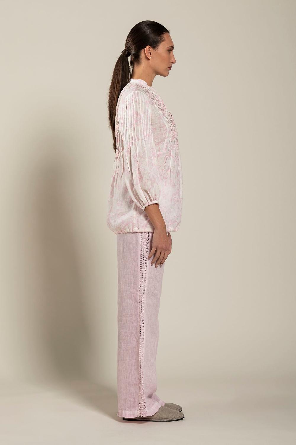 120% Lino Long Sleeve Blouse with Delicate Printed Economico