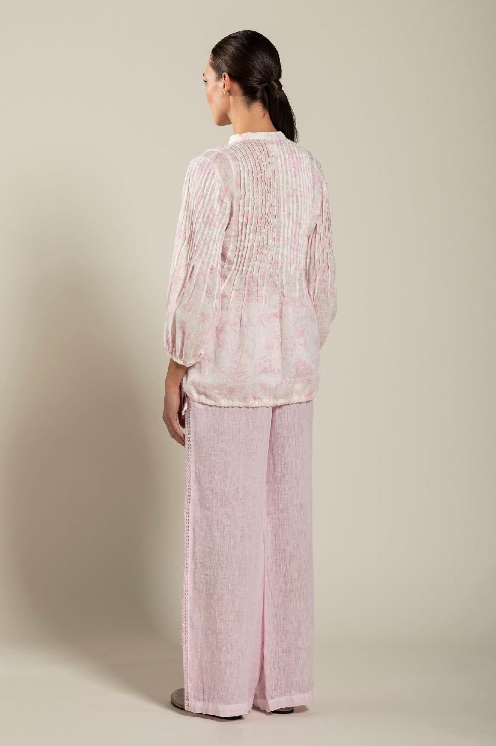 120% Lino Long Sleeve Blouse with Delicate Printed Economico