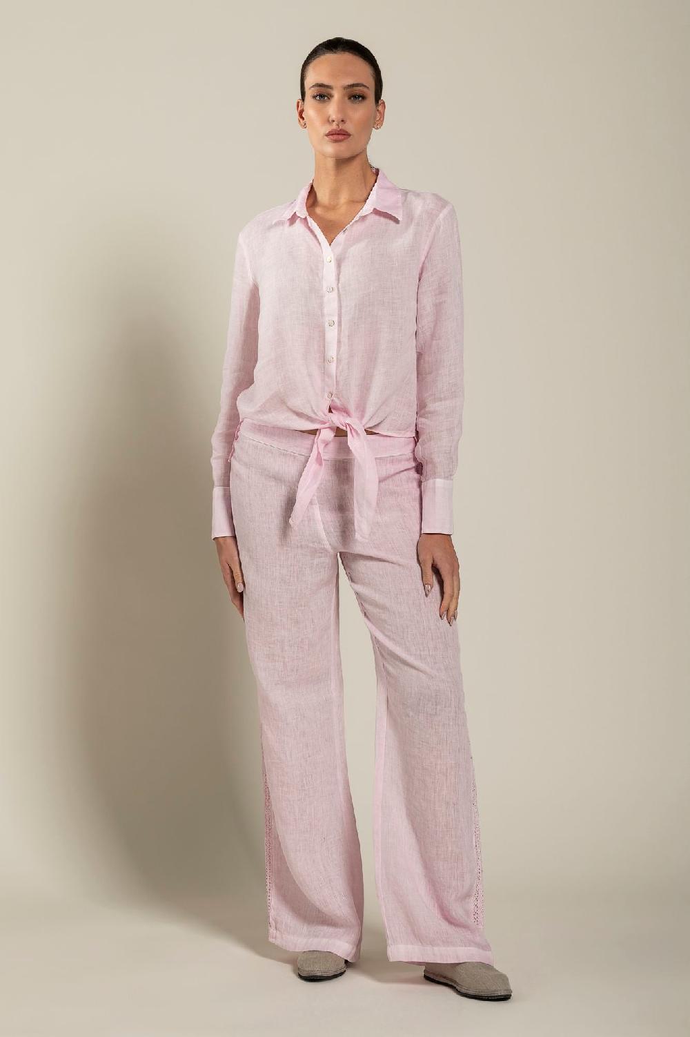 120% Lino Long Sleeve Shirt with Tie-Front Online