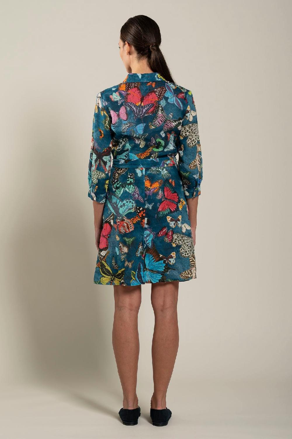 120% Lino Dress With Butterfly Printed and Belt Outlet