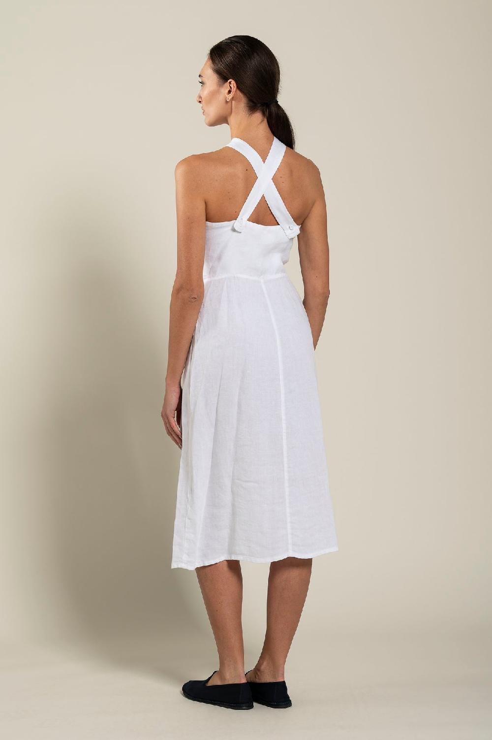 120% Lino Woman Crossover Neck Dress In Vendita