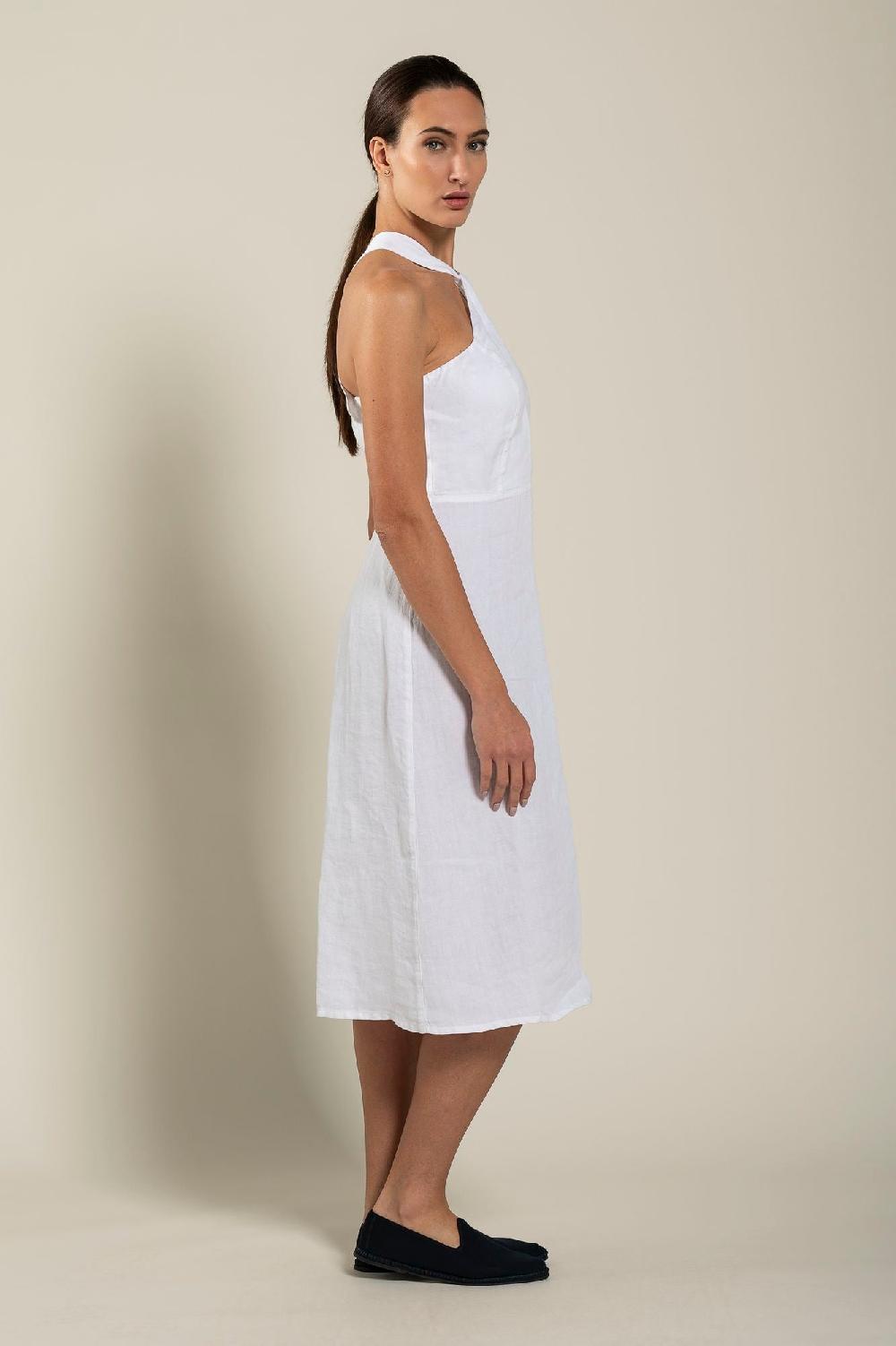 120% Lino Woman Crossover Neck Dress In Vendita
