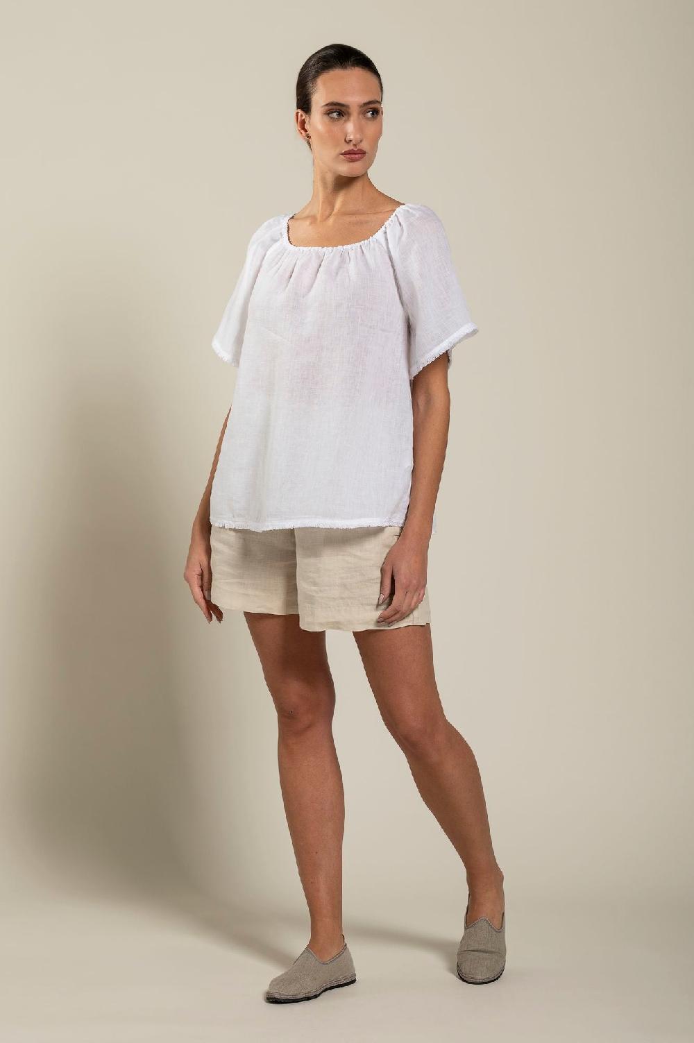 120% Lino Short Sleeve Woman Blouse Vendita Calda