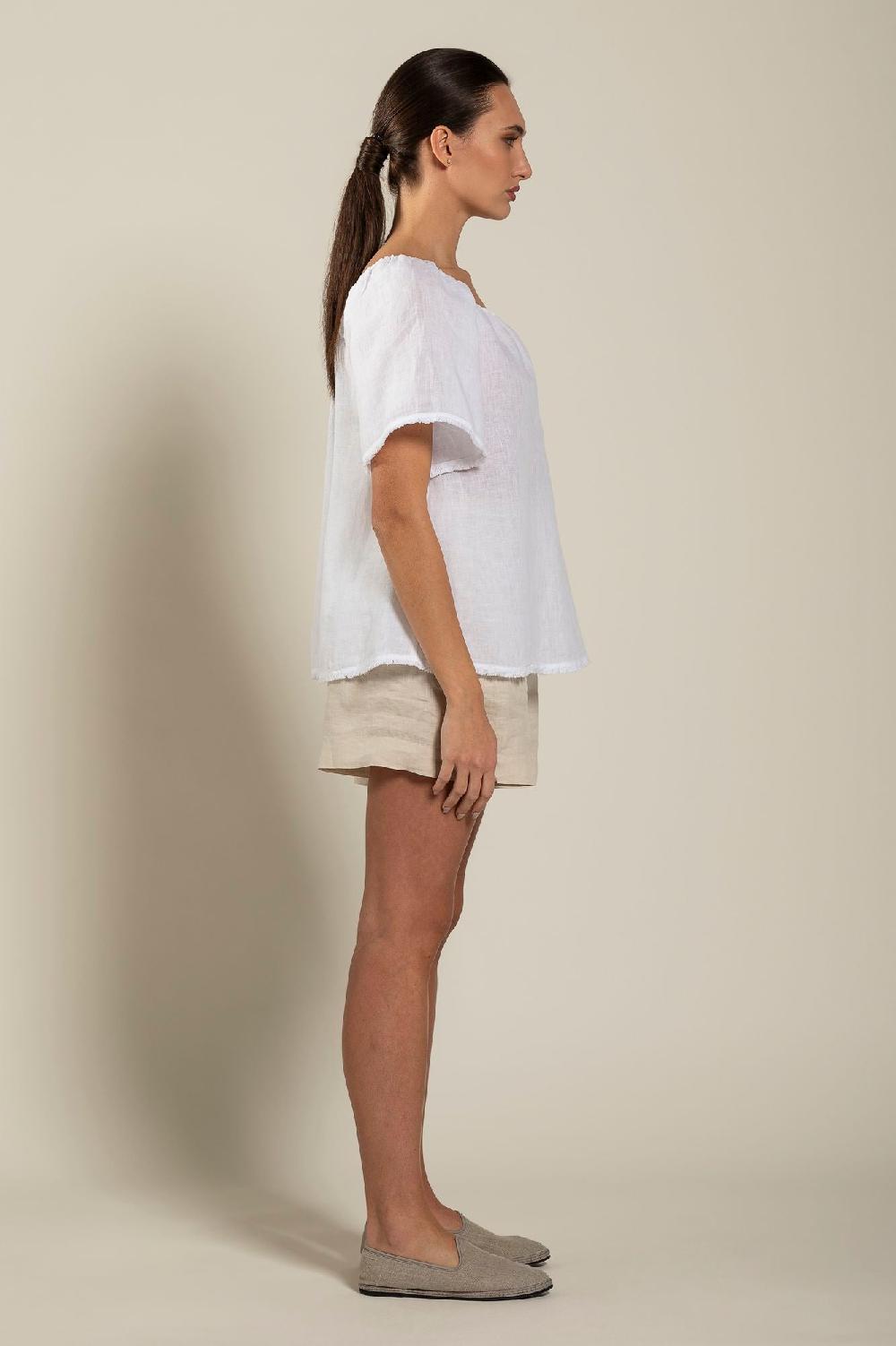 120% Lino Short Sleeve Woman Blouse Vendita Calda