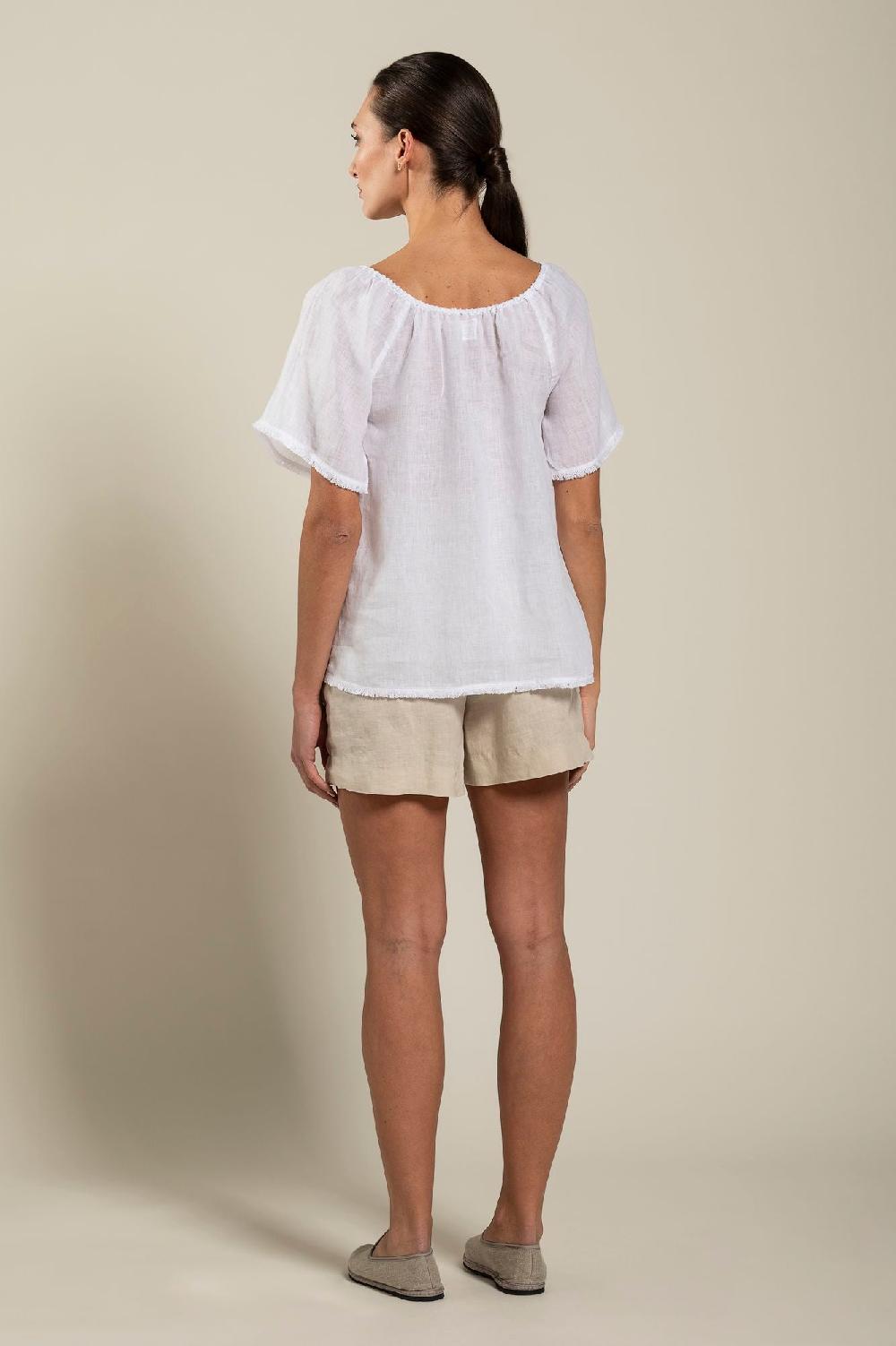 120% Lino Short Sleeve Woman Blouse Vendita Calda
