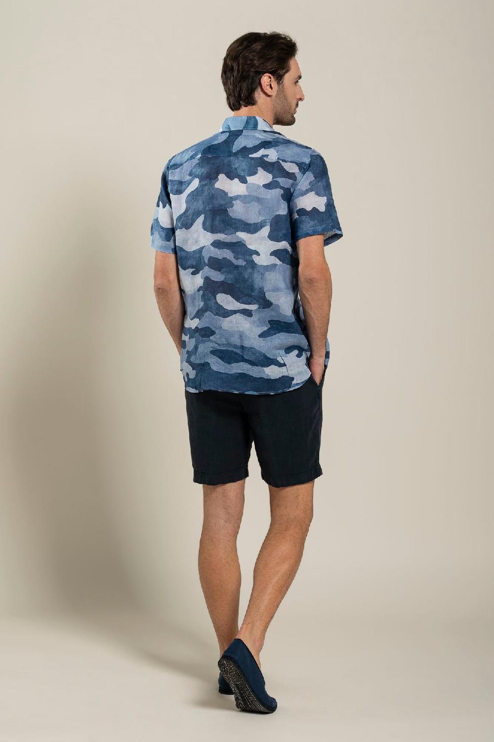 120% Lino Regular Fit Camo Print Shirt Vendita Economica