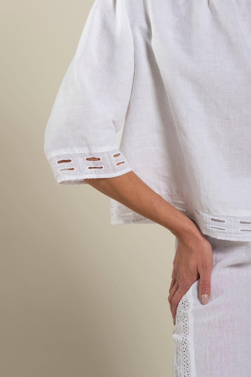 120% Lino Short Sleeve Boat-Neck Blouse I Più Venduti